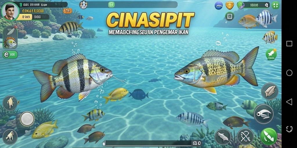 Screenshot gameplay CINASIPIT menampilkan pengalaman memancing yang realistis.