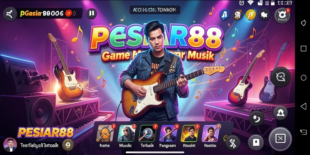 Screenshot utama PESIAR88 menampilkan pengguna menikmati gameplay musik yang interaktif.
