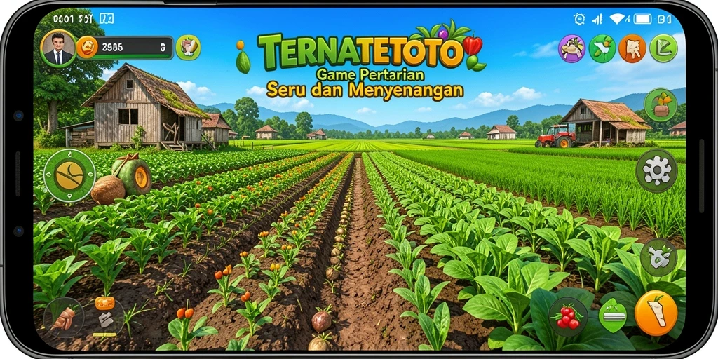 Screenshot gameplay TERNATETOTO menampilkan petani yang aktif merawat tanaman.